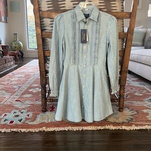 Polo Ralph Lauren Girls Chambray Ruffle Front Dress - New